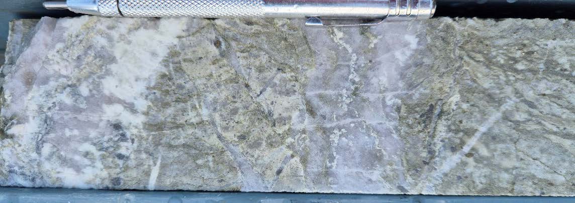 EPD017 – Sericite-carbonate altered dacite with sheeted quartz-albite veins and pyrite-arsenopyrite selvages from 6.1m interval grading 3.03 g/t Au from 120.9m